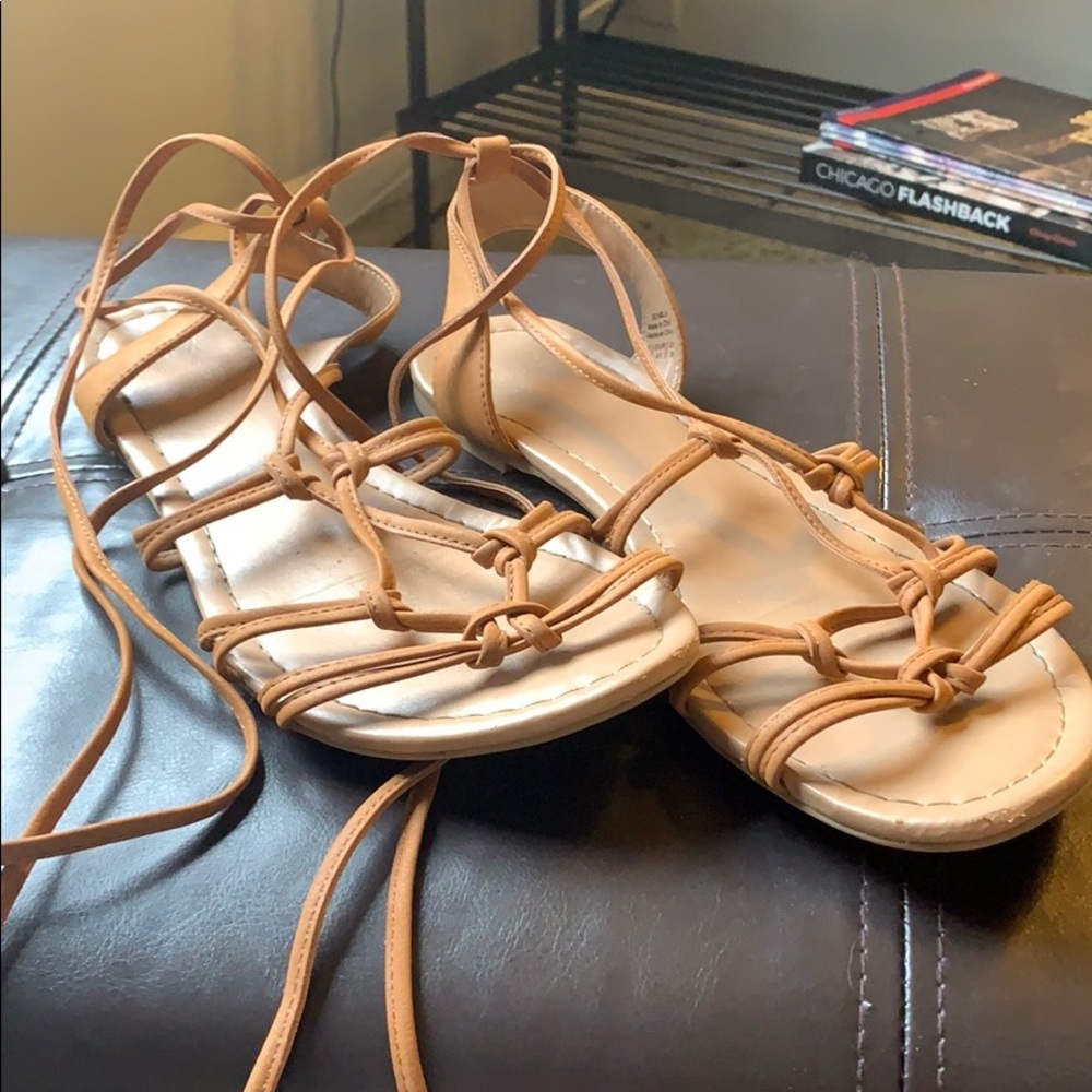 Wrap gladiator sandals.